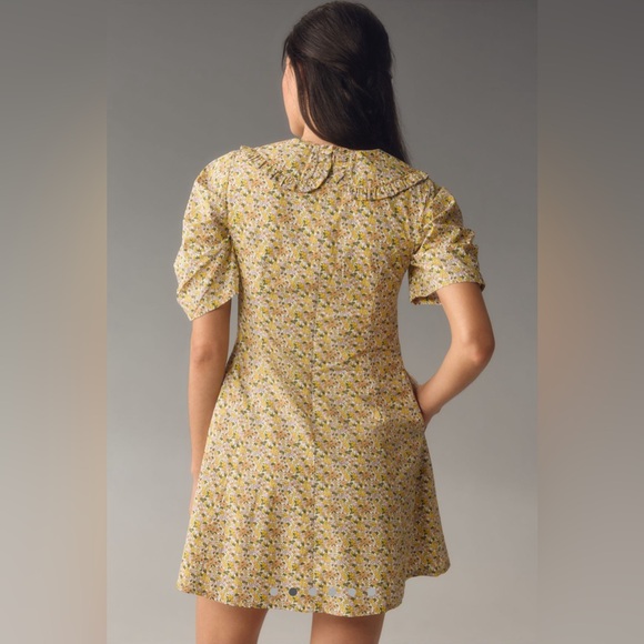 NEW Anthropologie Short-Sleeve Collared Printed Mini Dress, Yellow, Size 8 - Picture 2 of 9